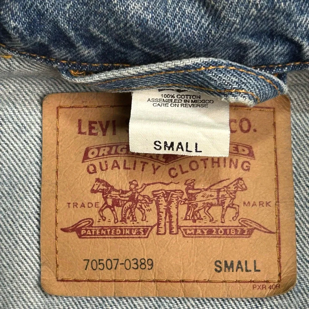Vtg 90s Levis Mens 70507-0389 Denim Trucker Jacket Light Wash Blue Small Type 3 - Picture 4 of 5